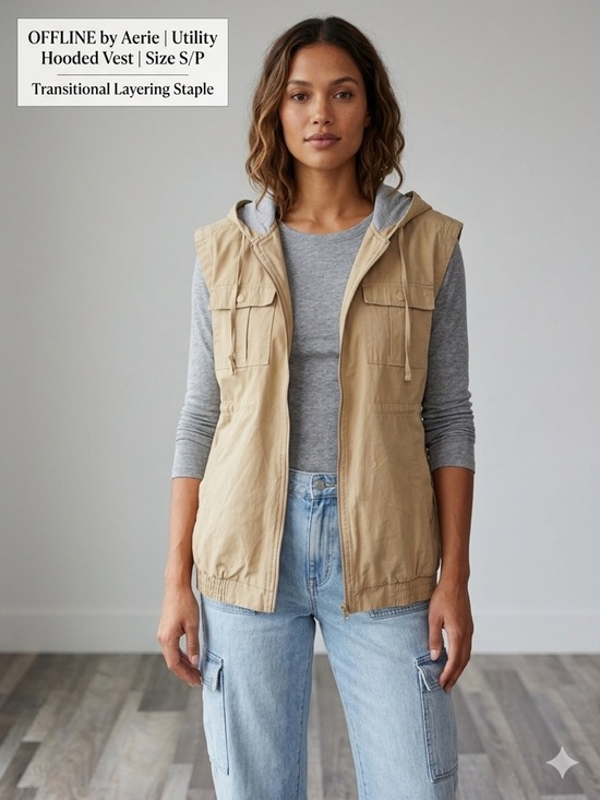 Jackets & Blazers - Offline by Aerie Women's Utility Hooded Vest — Beige Size Small